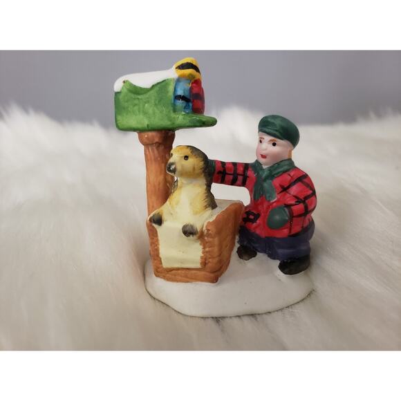 Vintage LEMAX Waiting For Mailman Figure Mailbox Kid Dog Christmas Village‎ - Picture 3 of 4